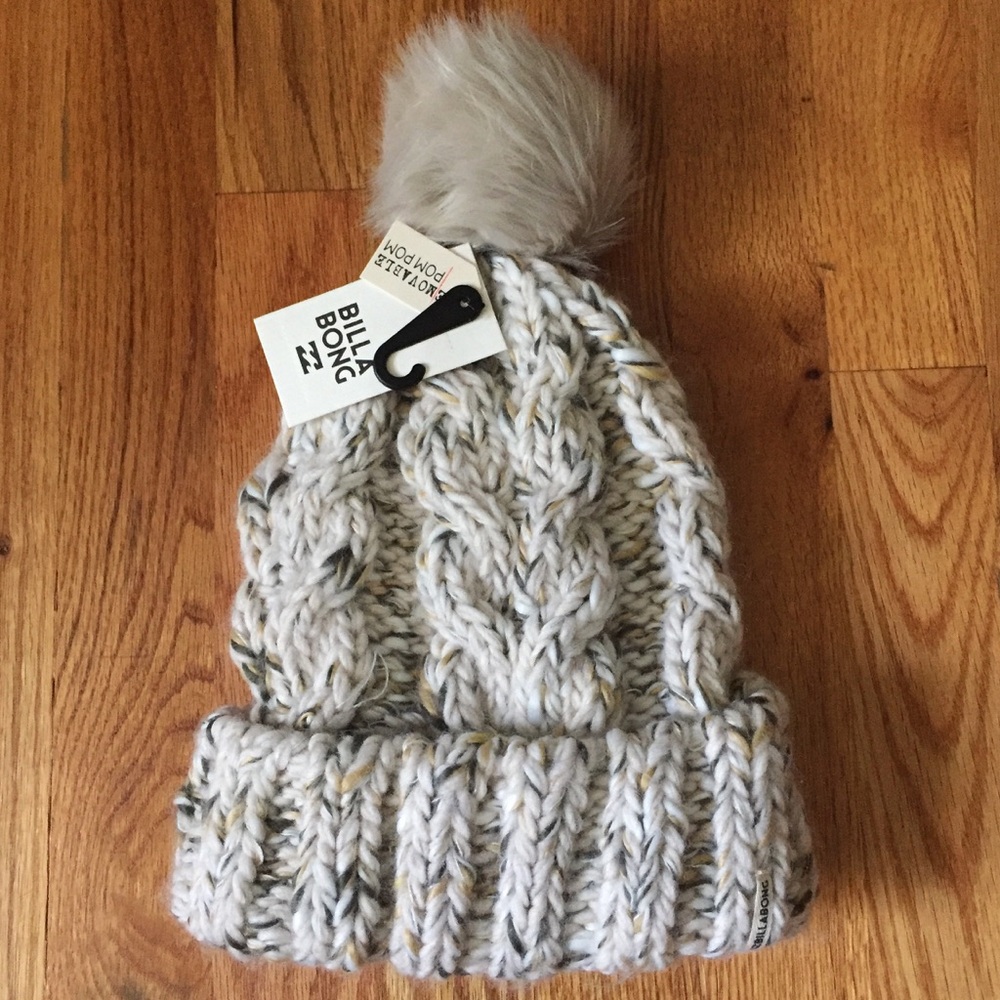Billabong Cream Cable Knit Pom Beanie